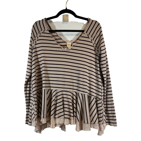 We The Free Tops - We the Free Size S Striped Tee Peplum Top Oversized Layered Long Sleeve D55